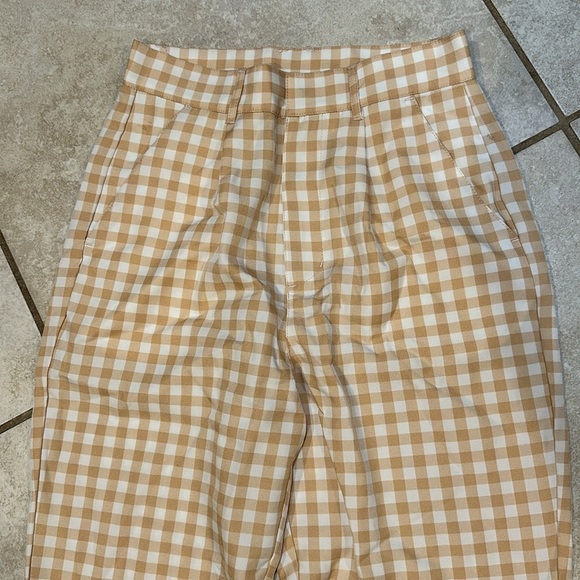 Rusty Tan Check Menswear Pleated Wide Leg Trousers Pants 1 - Picture 4 of 8